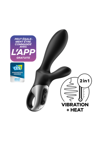 Vibromasseur rabbit noir USB, chauffant et connecté Heat Climax+  Satisfyer - CC597791